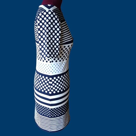 Banana Republic Stripe and Dot Shift Dress XS retro keyhole navy white boat neck - Picture 7 of 16